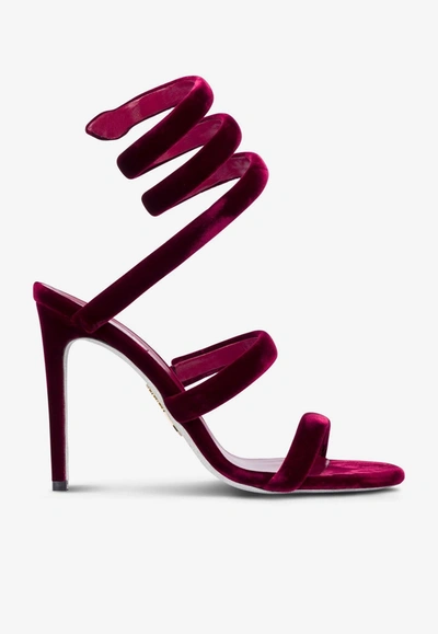 René Caovilla Cleo Sandals In Velvet In Red