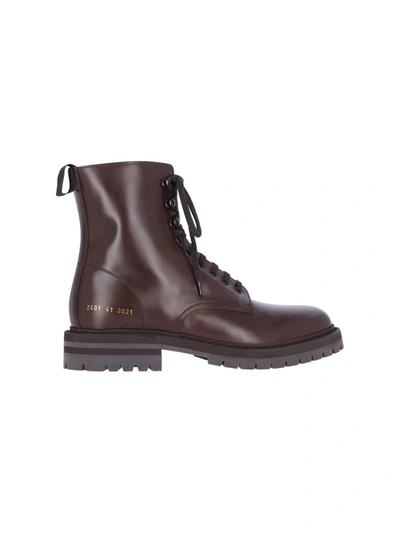 Common Projects Lace Zipped Combat Boots In Brown