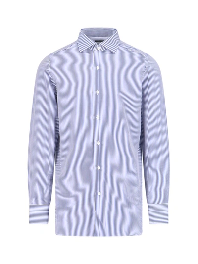 Finamore Slim Fit Flannel Shirt In Blue