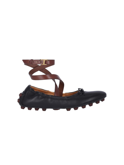 Tod's Gommino Leather Ballerina Shoes In Black