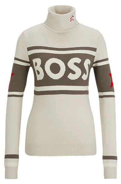 Hugo Boss X Perfect Moment Logo Sweater In Virgin Wool In Neutral