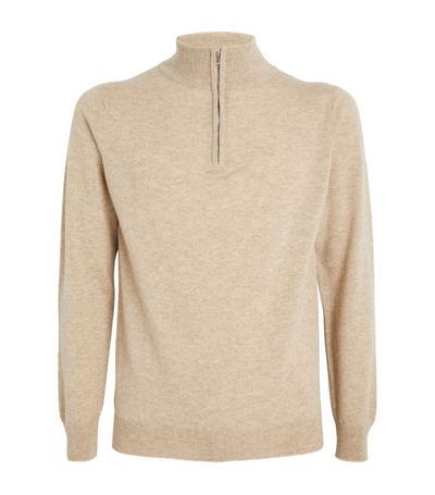 Harrods Cashmere Zip-up Jumper In Ivory