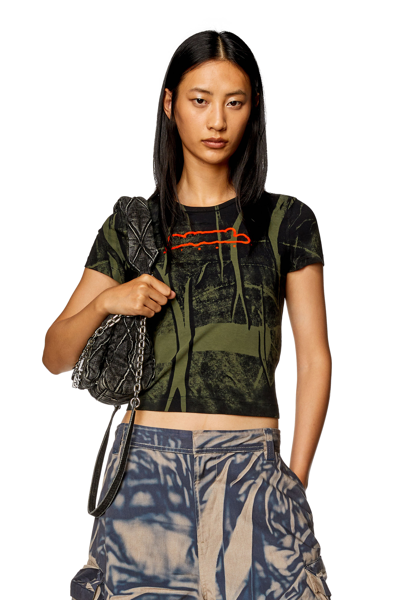 Diesel T-shirt With Creased Print In Multicolor