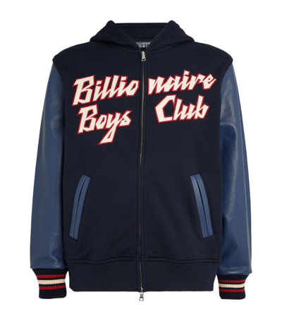 Billionaire Boys Club Leather-sleeve Logo Hoodie In Navy
