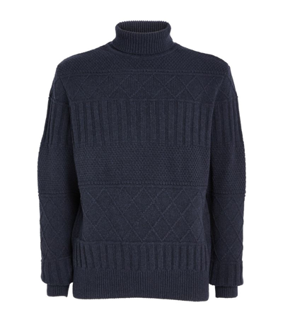 Oliver Spencer Wool Cable-knit Roll Neck Sweater In Navy