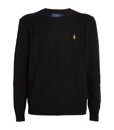 Polo Ralph Lauren Wool-cashmere Cable-knit Polo Pony Sweater In Black