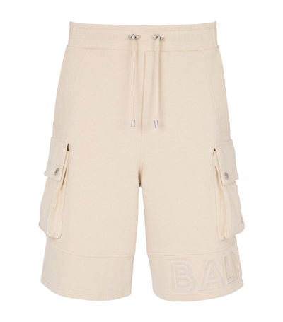 Balmain Cotton Logo Shorts In Beige
