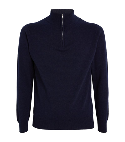 Harrods Cashmere Zip-up Sweater In Navy