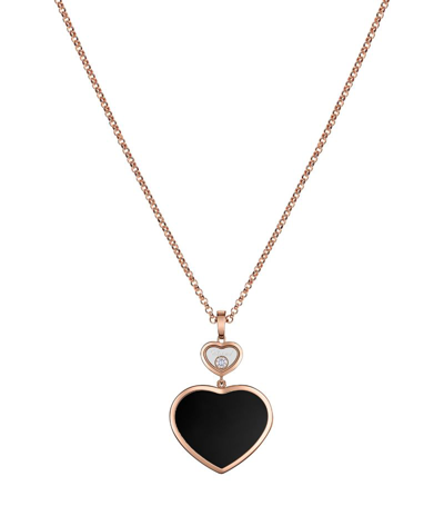 Chopard Rose Gold, Diamond And Onyx Happy Hearts Pendant Necklace