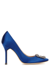 Manolo Blahnik Hangisi 90 Satin Pumps With Fmc Crystal Buckle In Blue