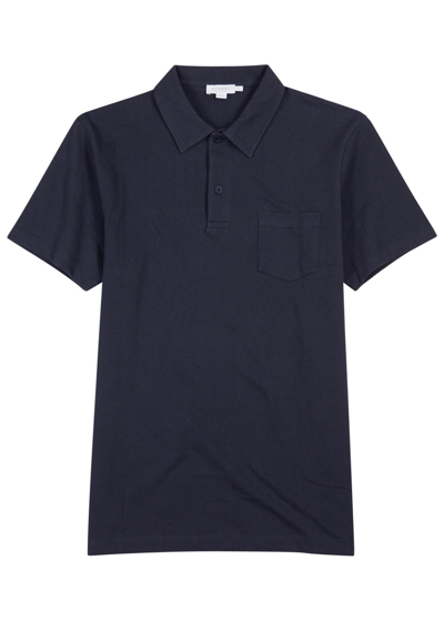 Sunspel Riviera Cotton-mesh Polo Shirt In Navy