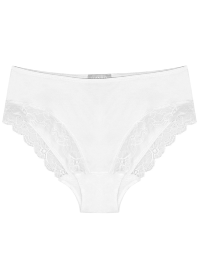 Hanro Cotton Lace High Leg Brief In White