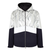 MONCLER QUINIC NAVY AND SILVER SHELL JACKET, JACKET, NAVY AND SLIVER