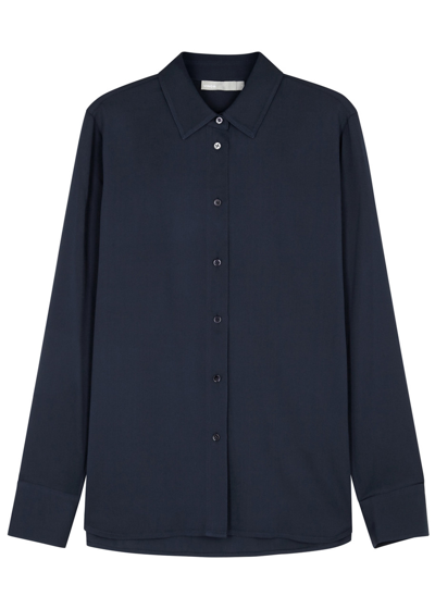 Vince Stretch-silk Shirt In Navy