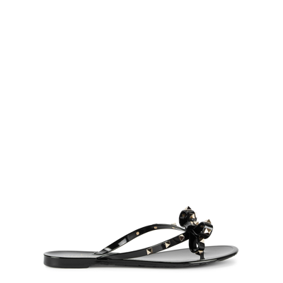 Valentino Garavani Mini Bow Sandals With Platinum-finish Studs In Black