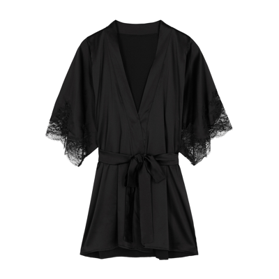 Fleur Of England Signature Silk-blend Robe In Black