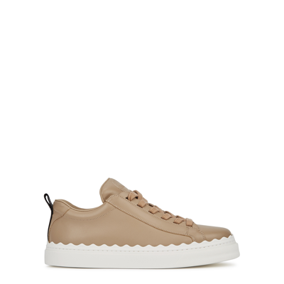 Chloé Lauren Almond Leather Sneakers, Sneakers, Almond, Leather In Nude