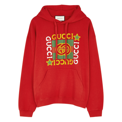 Gucci Red Logo-print Hooded Cotton Sweatshirt