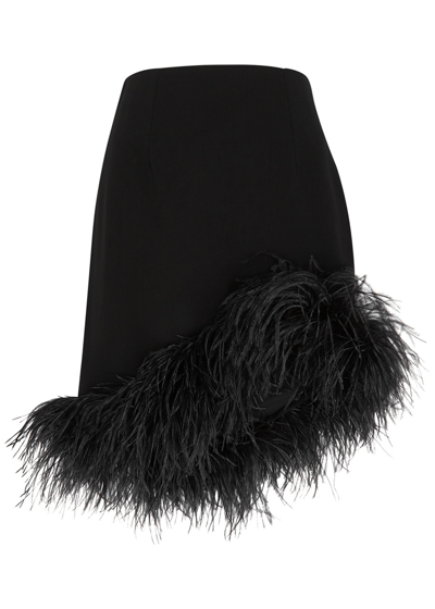 16arlington Vivien Black Feather-trimmed Mini Skirt