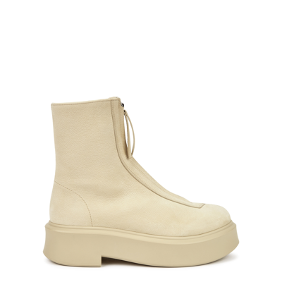 The Row Zip Leather Platform Boots In Gray