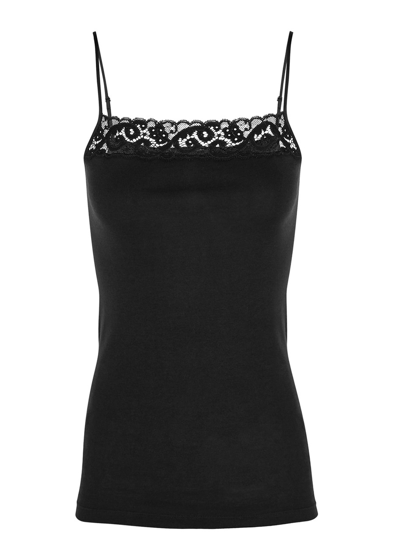 Hanro Moments Lace-trimmed Cotton Top In Black