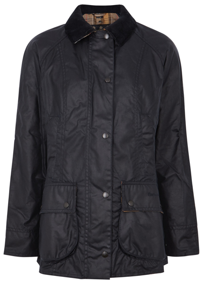 Barbour Beadnell Navy Waxed Cotton Jacket In Blue
