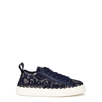 Chloé Lauren Navy Lace Sneakers, Sneakers, Navy, Lace, Round Toe