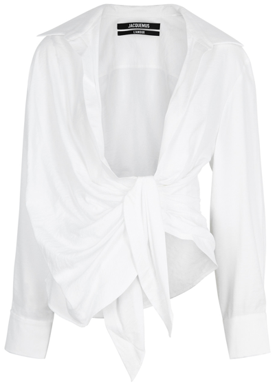 Jacquemus La Chemise Bahia White Draped Woven Shirt