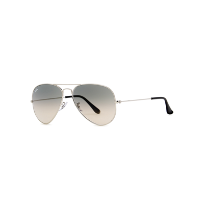 Ray Ban Ray-ban Silver-tone Aviator Sunglasses, Sunglasses, Grey And Brown In Multi