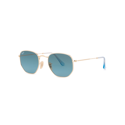 Ray Ban Gold-tone Oval-frame Designer Sunglasses, Sunglasses, Blue