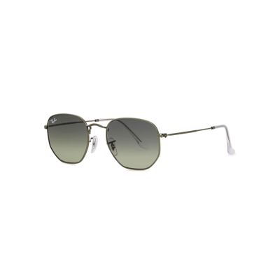 Ray Ban Ray-ban Gunmetal Polarised Hexagon-frame Sunglasses, Sunglasses, Grey In Green