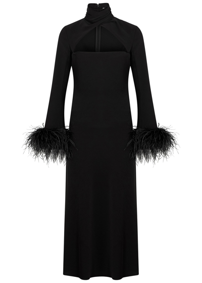 16arlington Odessa Feather-trimmed Maxi Dress In Black