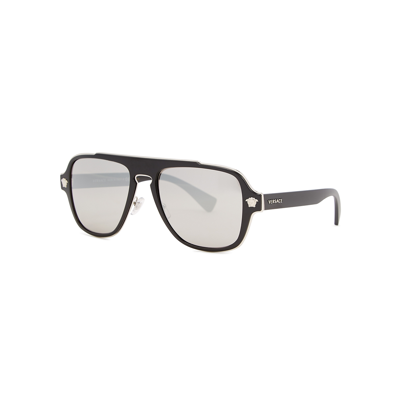 Versace Matte Black Aviator-style Sunglasses, Sunglasses, Black, Matte
