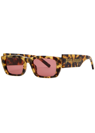 Palm Angels Purple Rectangle-frame Sunglasses In Brown