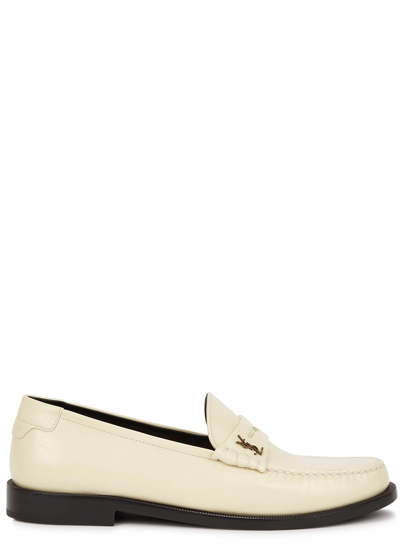 Saint Laurent Le Loafer Cream Leather Penny Loafers In Pink