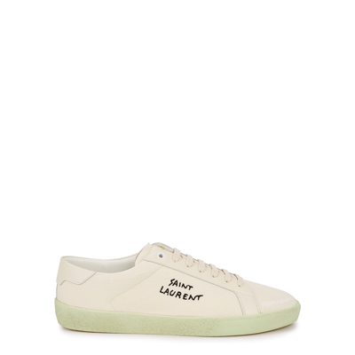 Saint Laurent Logo Canvas Sneakers In Off White