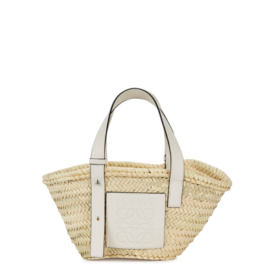 Loewe Small Sand Raffia Basket Bag, Bag, White