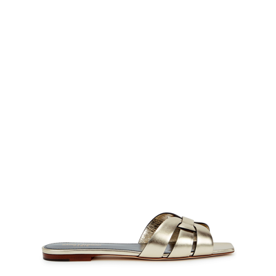 Saint Laurent Nu Pieds Gold Leather Sandals, Sandals, Slip-on In Neutral