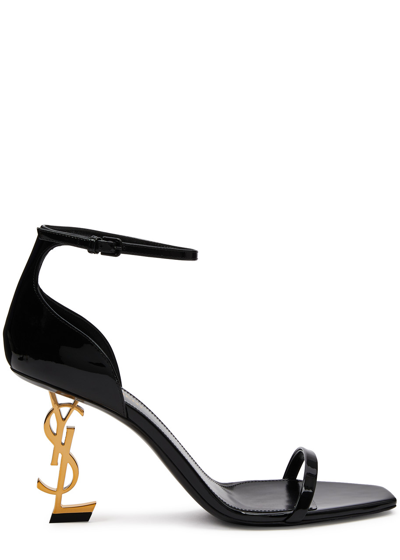 Saint Laurent Opyum 85 Logo Patent Leather Sandals In Black