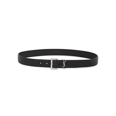 Saint Laurent Black Monogrammed Leather Belt