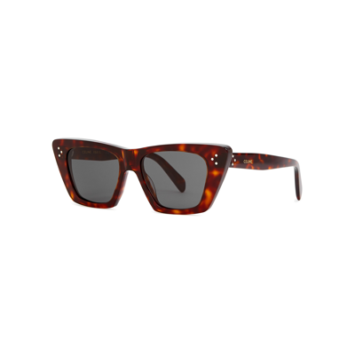 Celine Tortoiseshell Cat-eye Sunglasses, Sunglasses, Grey Lenses In Brown