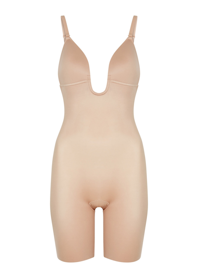 Spanx Suit Your Fancy Open-bust Mid-thigh Bodysuit In Beige
