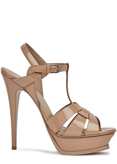 Saint Laurent Tribute 100 Blush Leather Platform Sandals In Nude