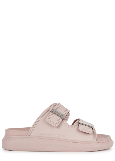 Alexander Mcqueen Black Rubber Sliders In Rose