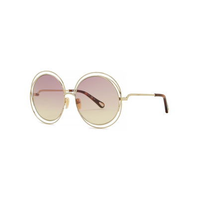 Chloé Carlina Gold-tone Round-frame Sunglasses, Designer Sunglasses, Pink