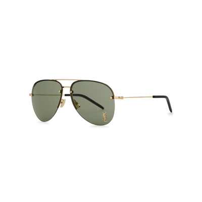 Saint Laurent Gold-tone Rimless Aviator-style Sunglasses, Sunglasses In Green