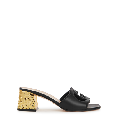 Gucci 55 Gg Cut-out Leather Mules In Black