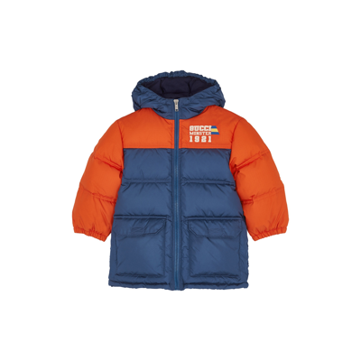 Gucci Kids Panelled Quilted Shell Jacket In Blue