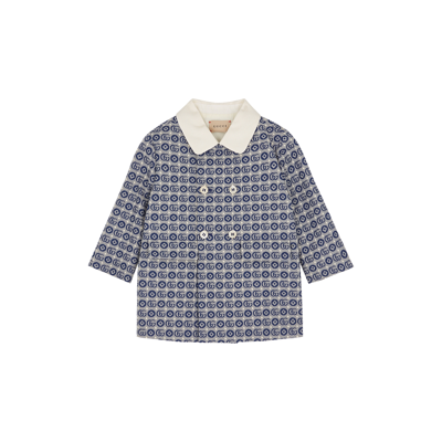 Gucci Kids Blue Gg-jacquard Cotton-blend Coat