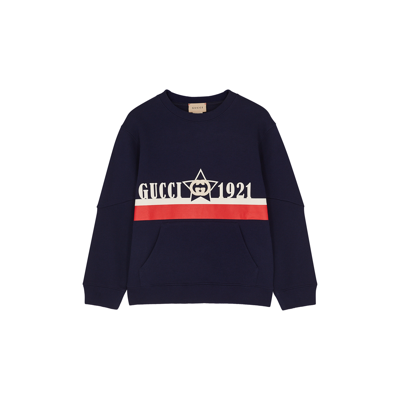Gucci Kids Navy Logo Cotton Sweatshirt In Blue